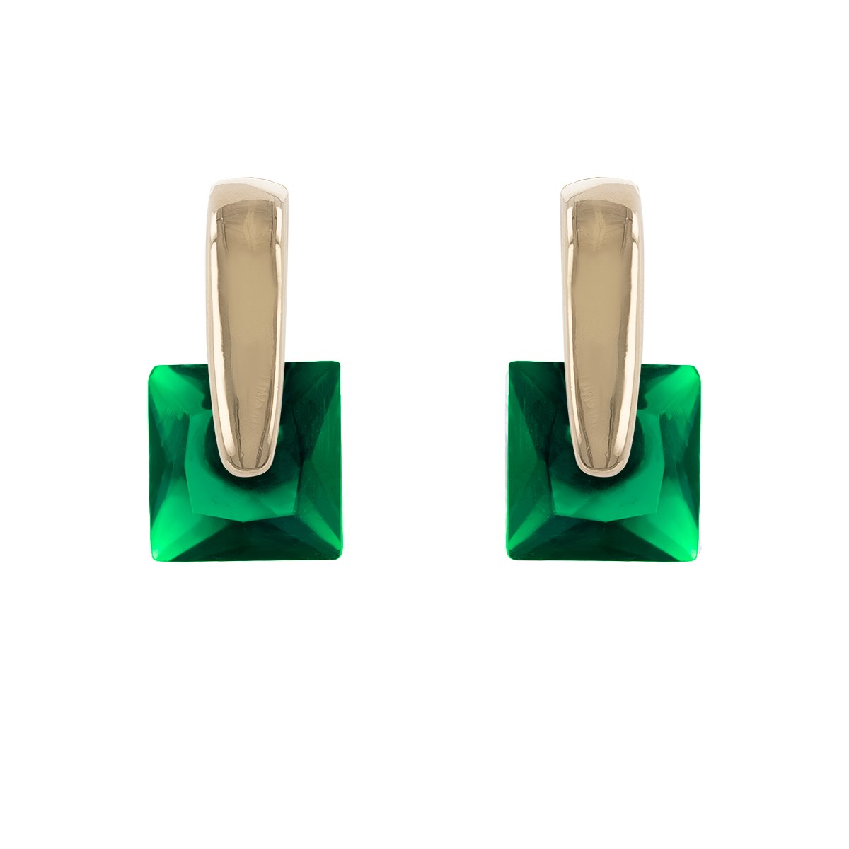 Boucles d'oreilles plaqué or emeraude synthétique forme carrée