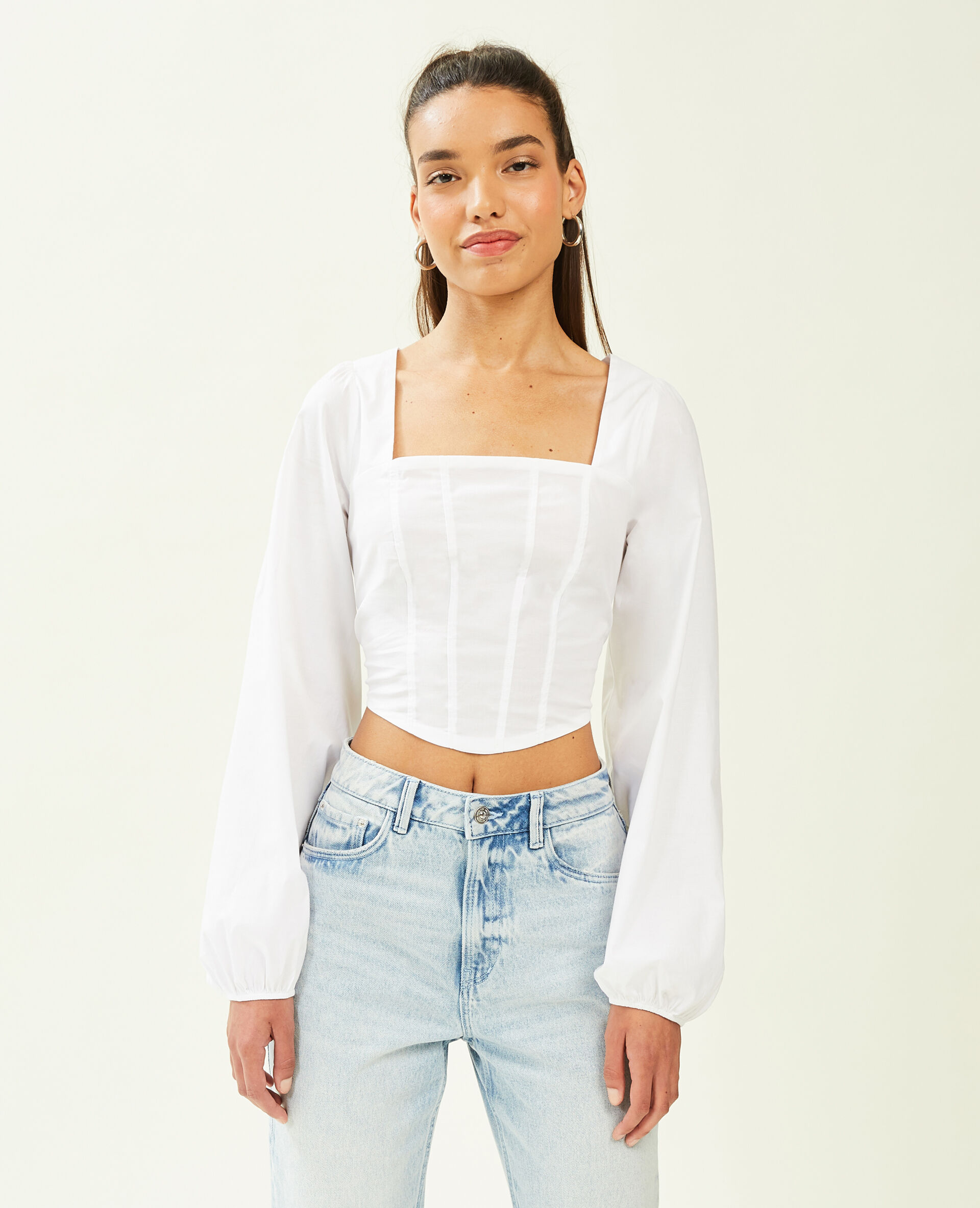 Top style corset à manches longues - Blanc