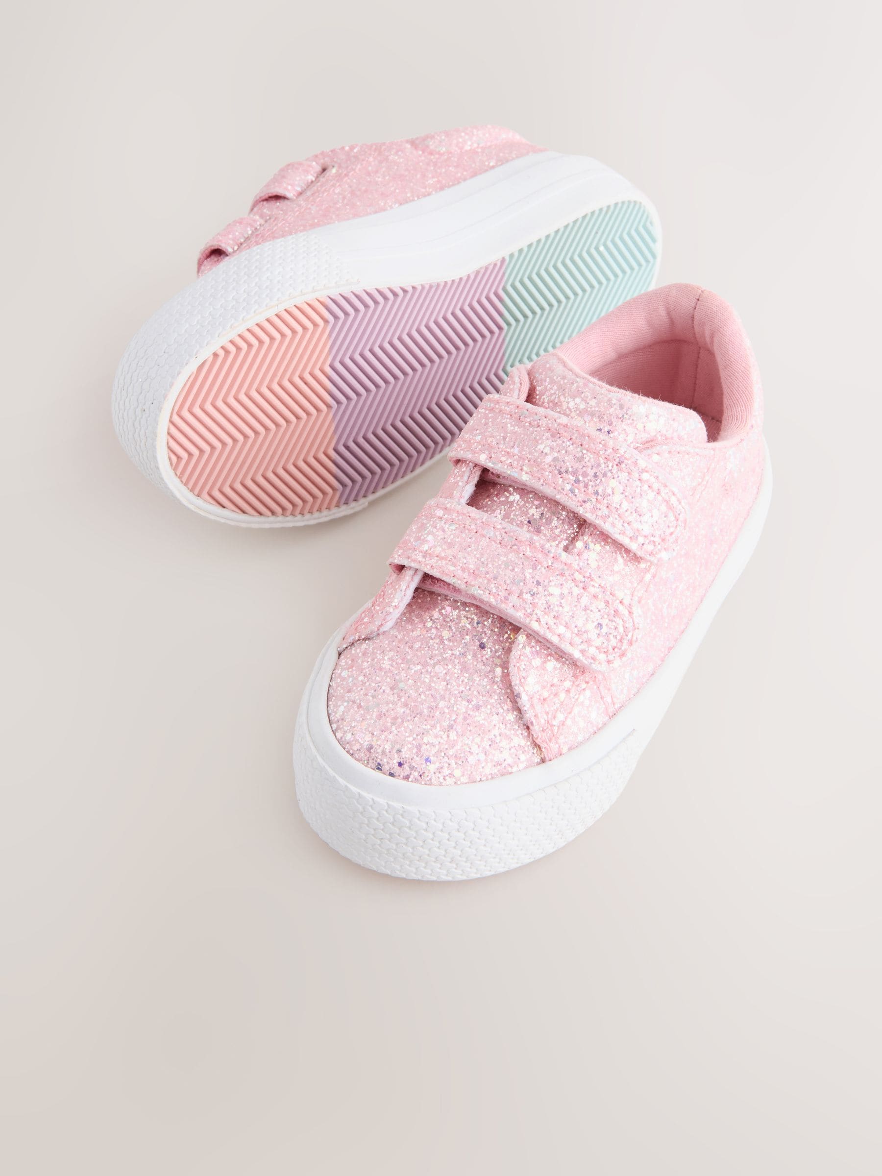Roze glitter - Sneakers met dikke zool en klittenbandsluiting