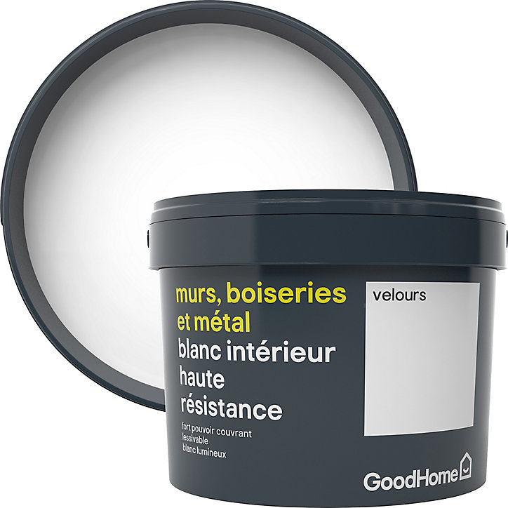 Peinture murs, boiseries et métal GoodHome haute résistance blanc velours 2,5L