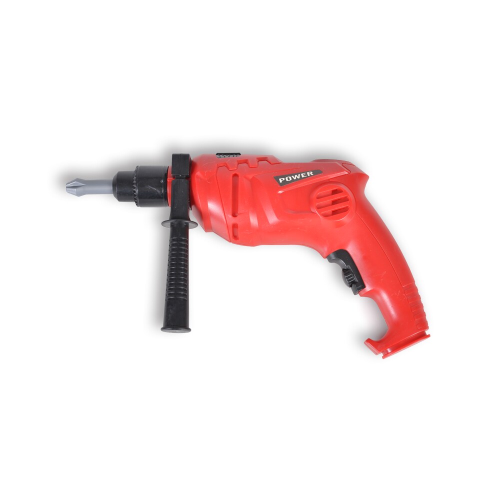 Moni Kinder Spielzeug-Bohrmaschine elektrisch T1403, Ausweis, 3 Aufsätze, Lineal rot