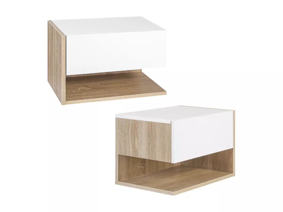 Lot de 2 tables de chevet murales - lot de 2 tables de nuit - tiroir coulissant, étagère - aspect chêne clair blanc