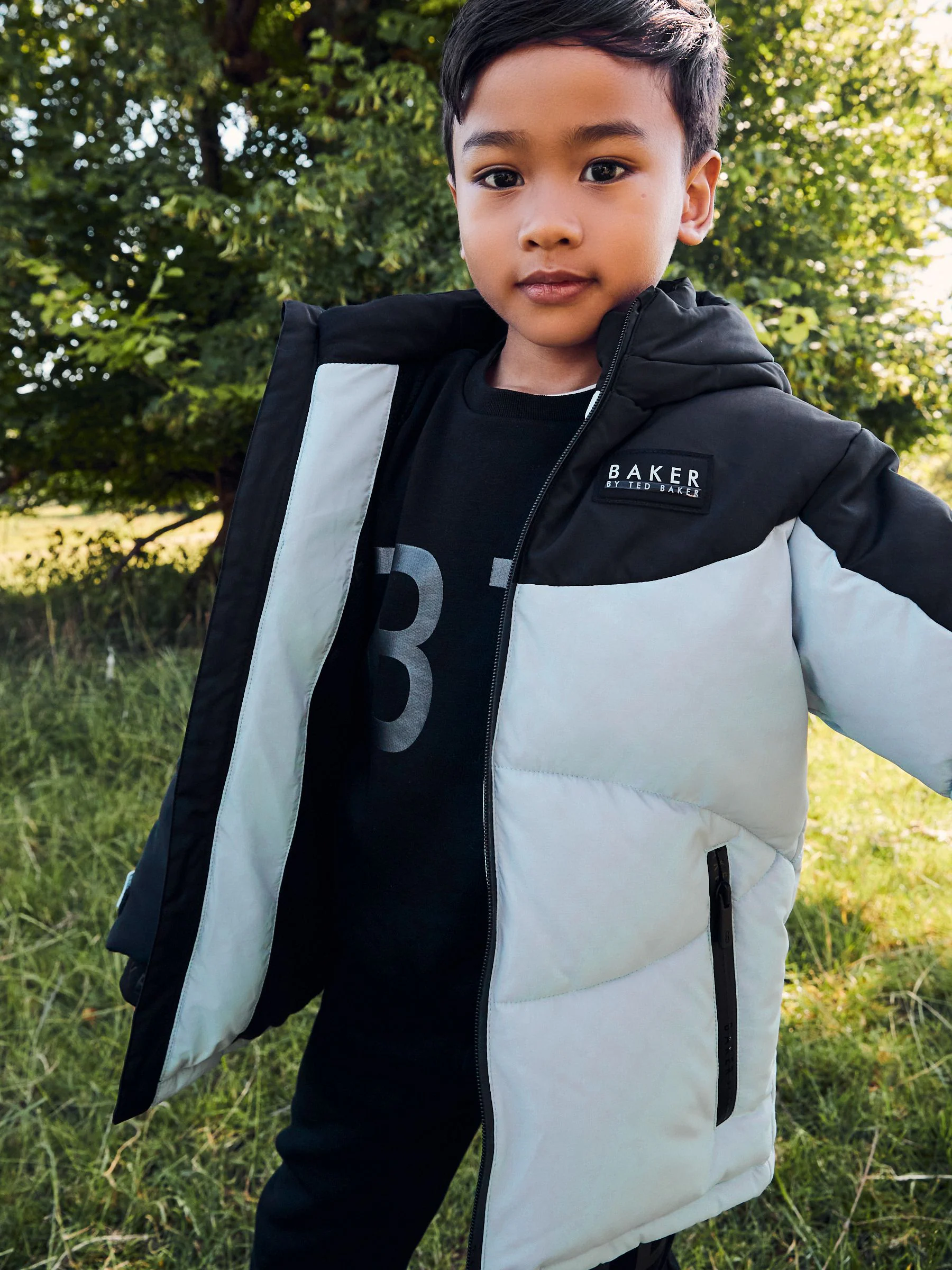 Baker By Ted Baker blauwe regenbestendige jas met kleurblokken
