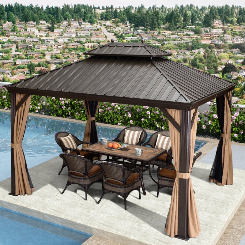 Gazebo de alumínio para pátio, 3,65 m de largura x 3 m de profundidade