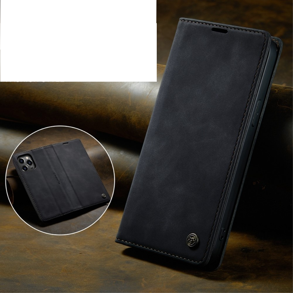 iPhone 14 Pro Max Leder Tasche Flip Wallet Etui mit Kartenfächern - Schwarz