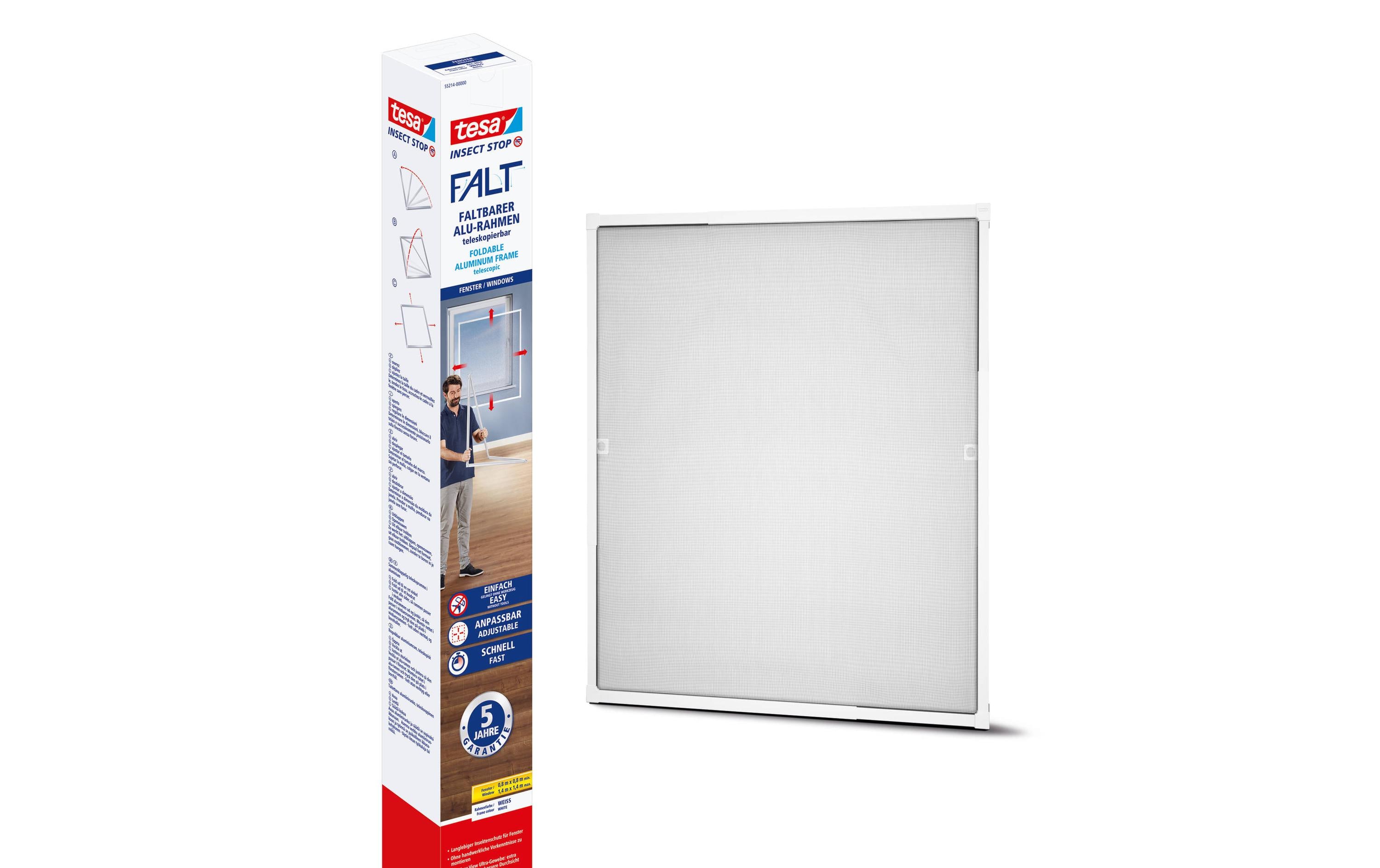 Grössenverstellbares Fliegengitter FALT Fenster, WeissFaltbarer Insektenschutz für Fenster 80 x 80 cm bis 140 x 140 cm