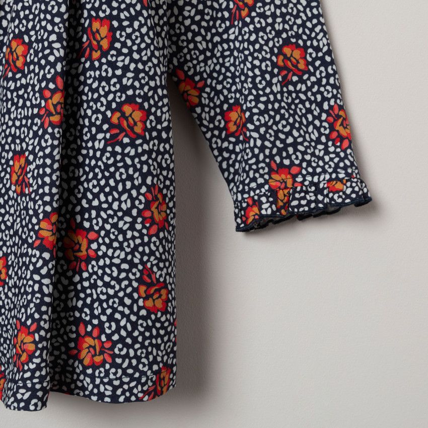 Robe manches longues à fleurs all-over - Fuchsia