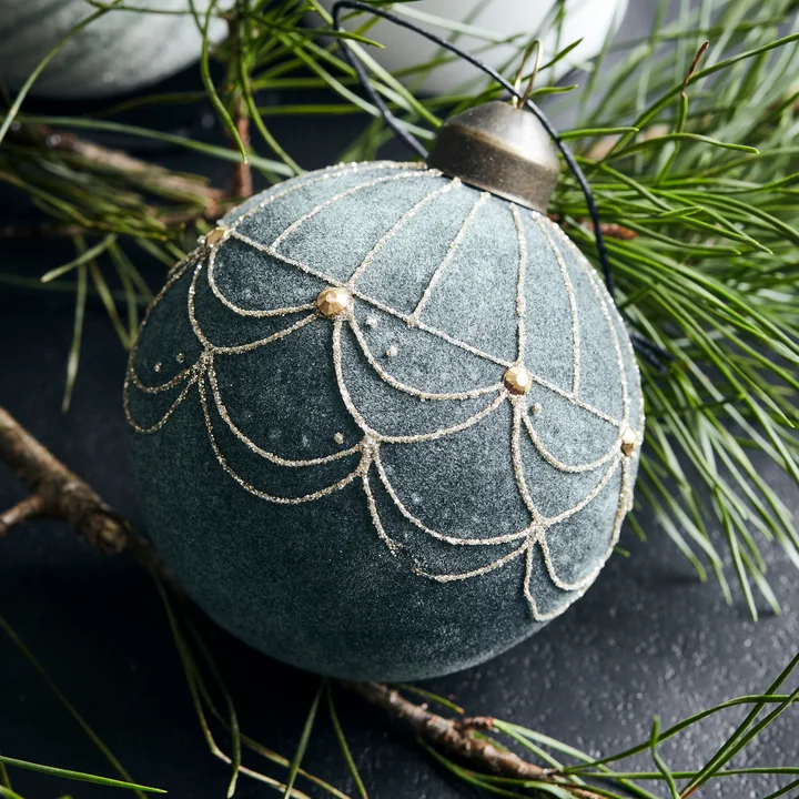 House Doctor - Velour Christbaumkugel, No. 1, dusty green
