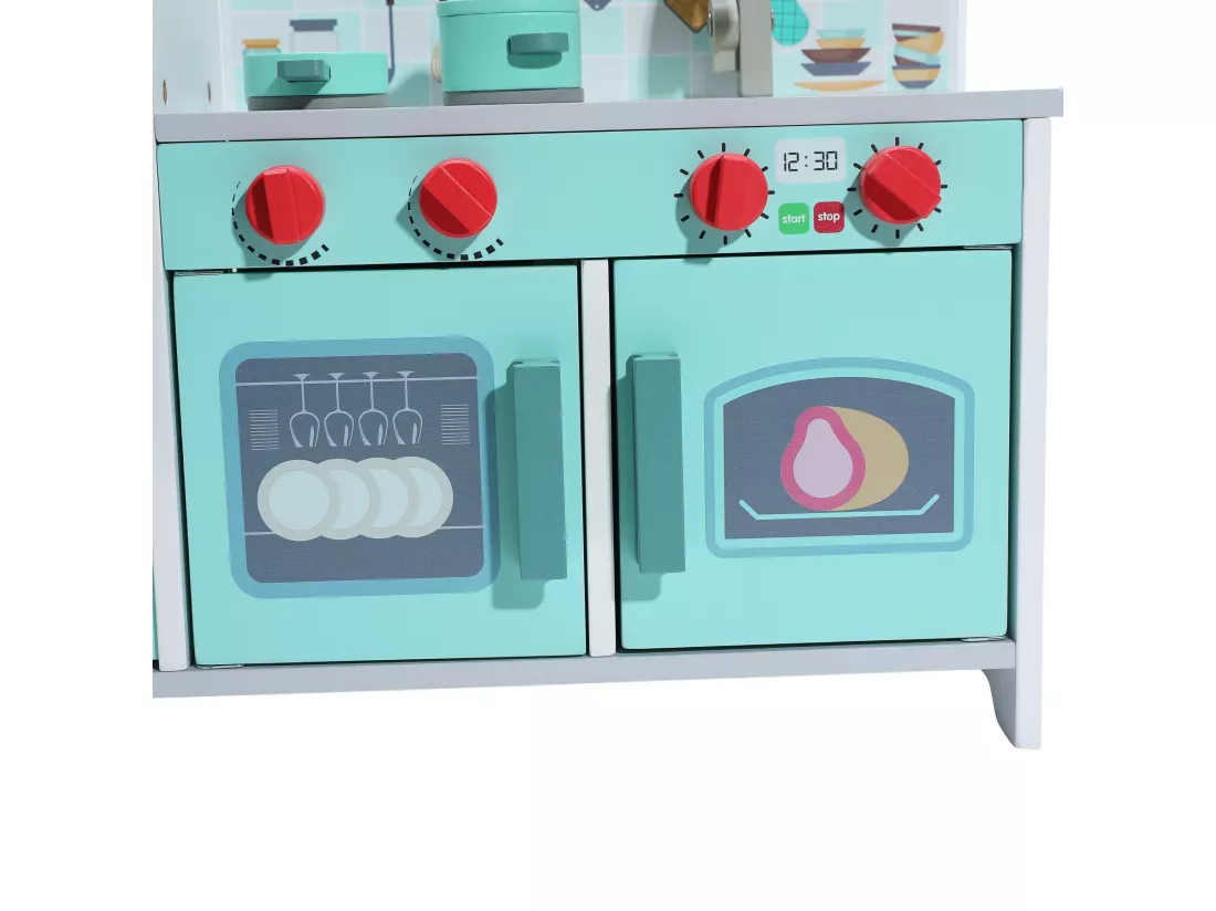 Cuisine Enfant Multifonctionnelle 5 en 1 - ORYXEARTH - Vert - 47.8x17x40.3cm - 3,35kg - Bois