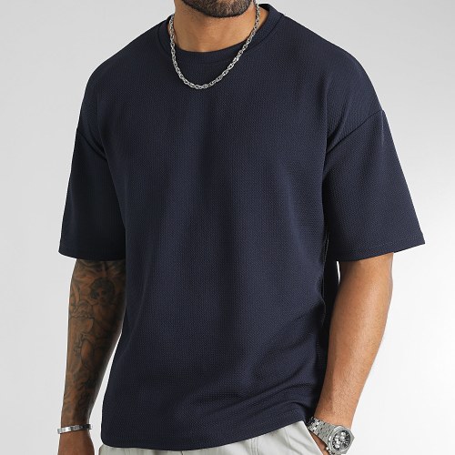 Tee Shirt Texturé Waffle Large 0376 Bleu Marine
