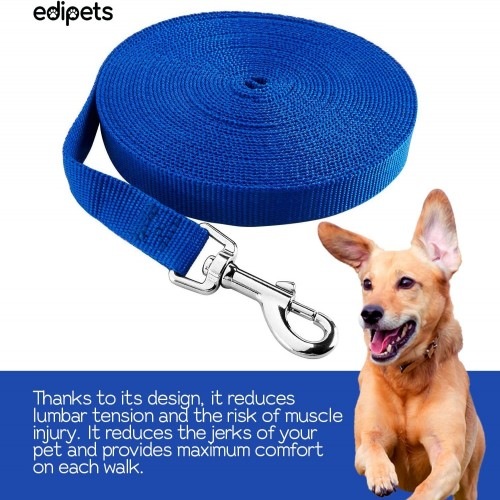 Guia de treinamento extensível Edipets em nylon azul escuro para cães.