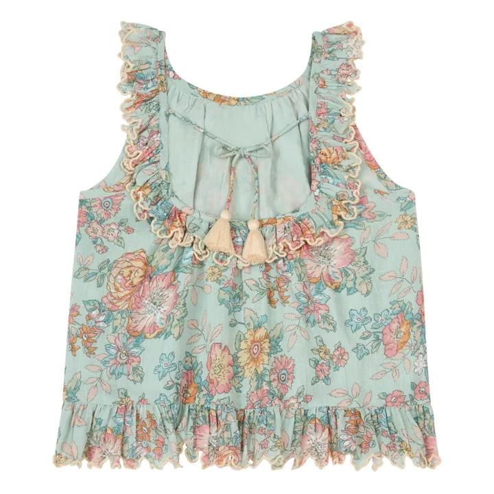 Louise Misha Top Coton Bio Fleuri Zelie | Vert d'eau