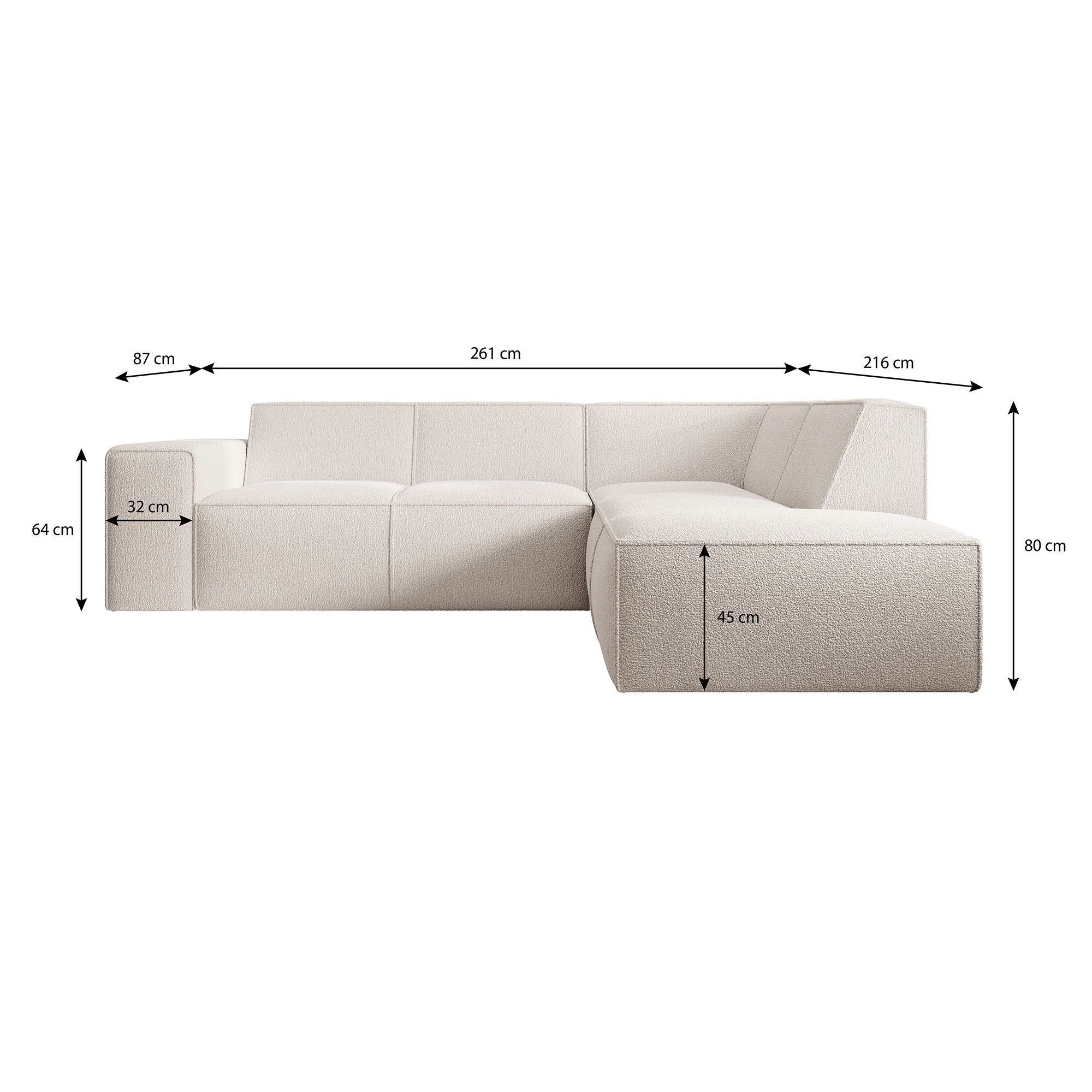 Monet - Hoekbank 4-zits met chaise longue - Teddystof grijs - Rechts