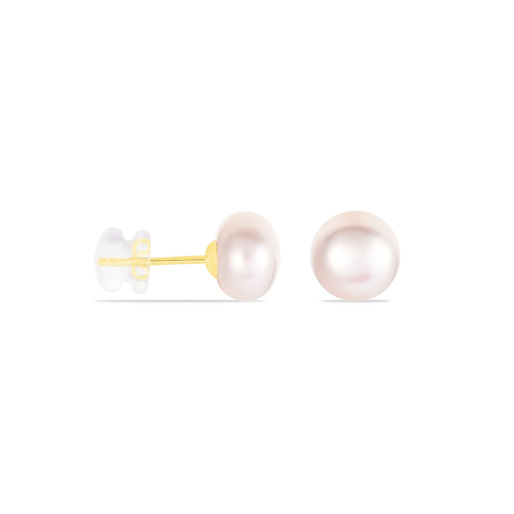 Boucles D'oreilles Puces Kesya Nacres Bouton Or Jaune Perle De Culture