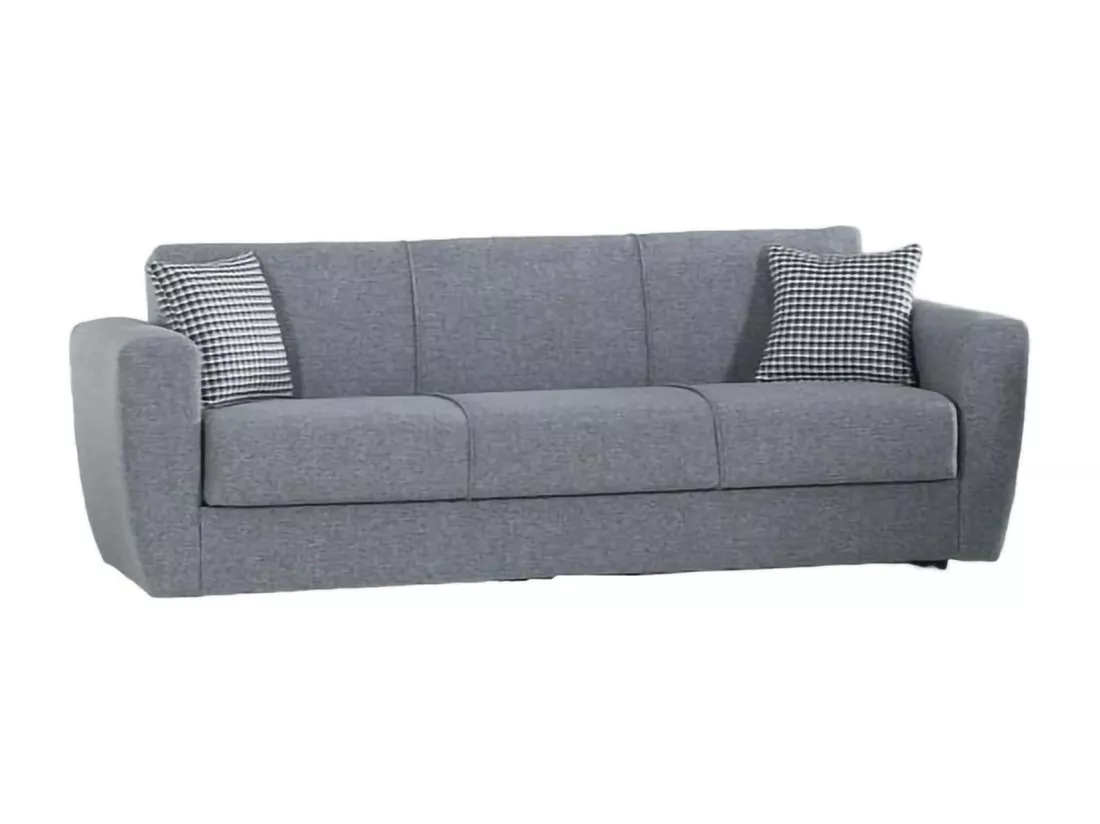 Canapé Escobar, Canapé conteneur 3 places linéaire, Canapé de salon en tissu rembourré avec ouverture clic-clac, 223x84xh80 cm, Gris