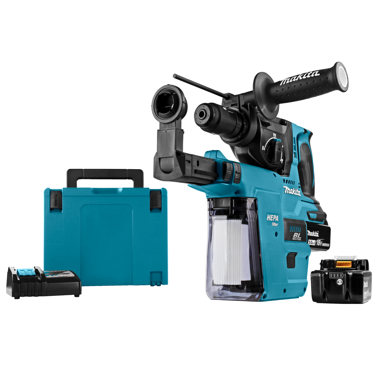 Makita DHR243RTJV 18V Li-Ion Accu SDS-plus combihamer incl. snelspanboorkop en stofafzuiging set (2x 5.0Ah accu) in Mbox - 2J - koolborstelloos