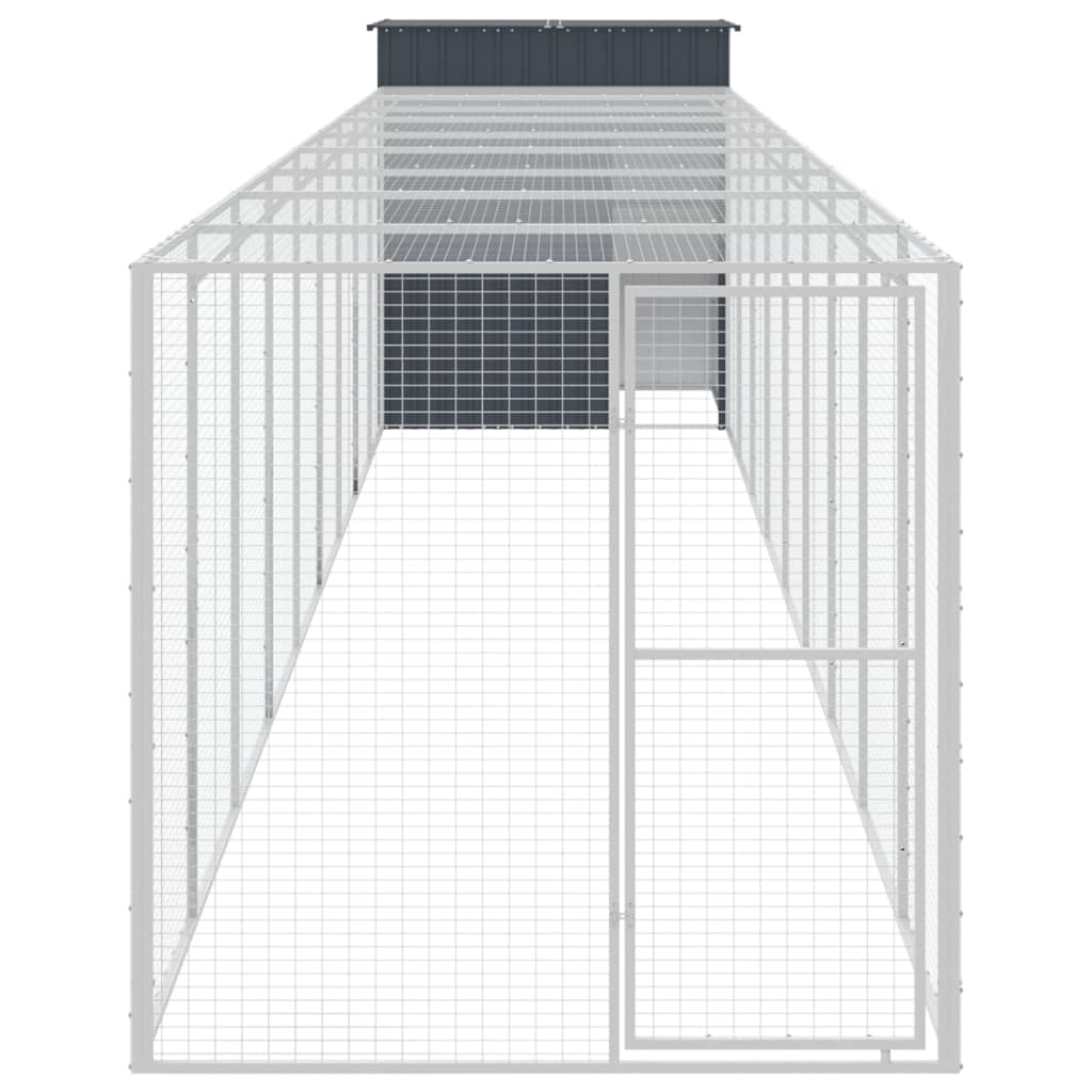Galinheiro vidaXL com área externa, aço galvanizado, cinza, 165x1067x181 cm