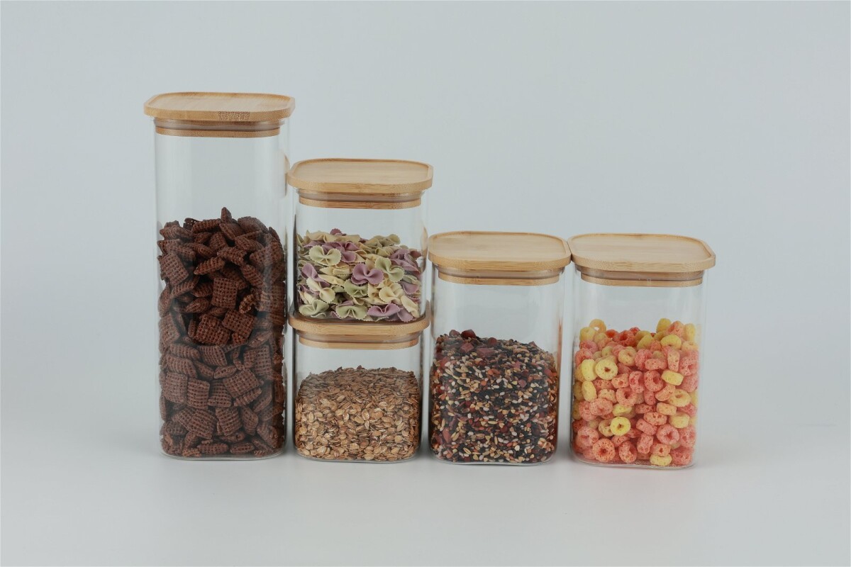 Olsen Home - Glass Storage Bins With Bamboo Lids - 5 Pack