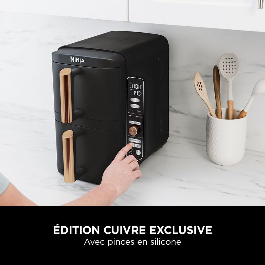 NINJA Double Stack XL Air Fryer 2 Compartiments Verticale, Compact, 4 Niveaux de Cuisson, Capacité de 9,5L, Air Fryer 6-en 1, Pièces Antiadhésives Amo