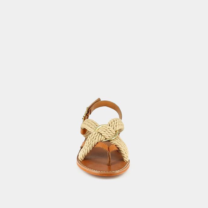Sandales à brides entrecroisées  en cuir camel/beige