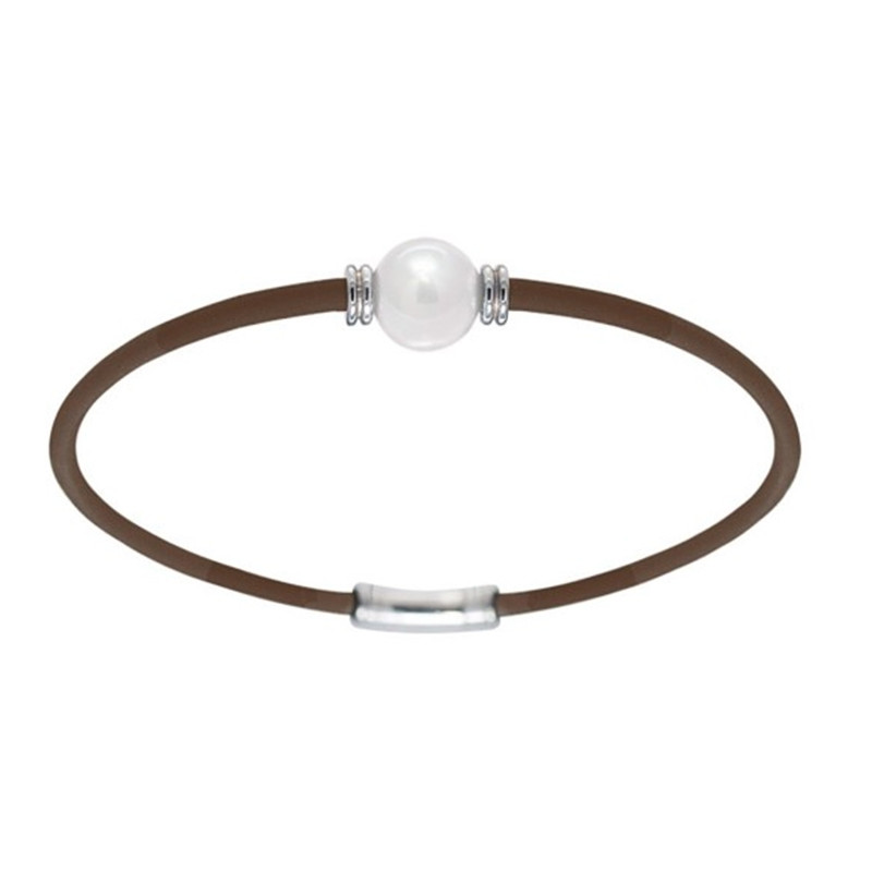 Bracelet Mixte Cuir et Perle de Culture Blanche et Argent 925/1000