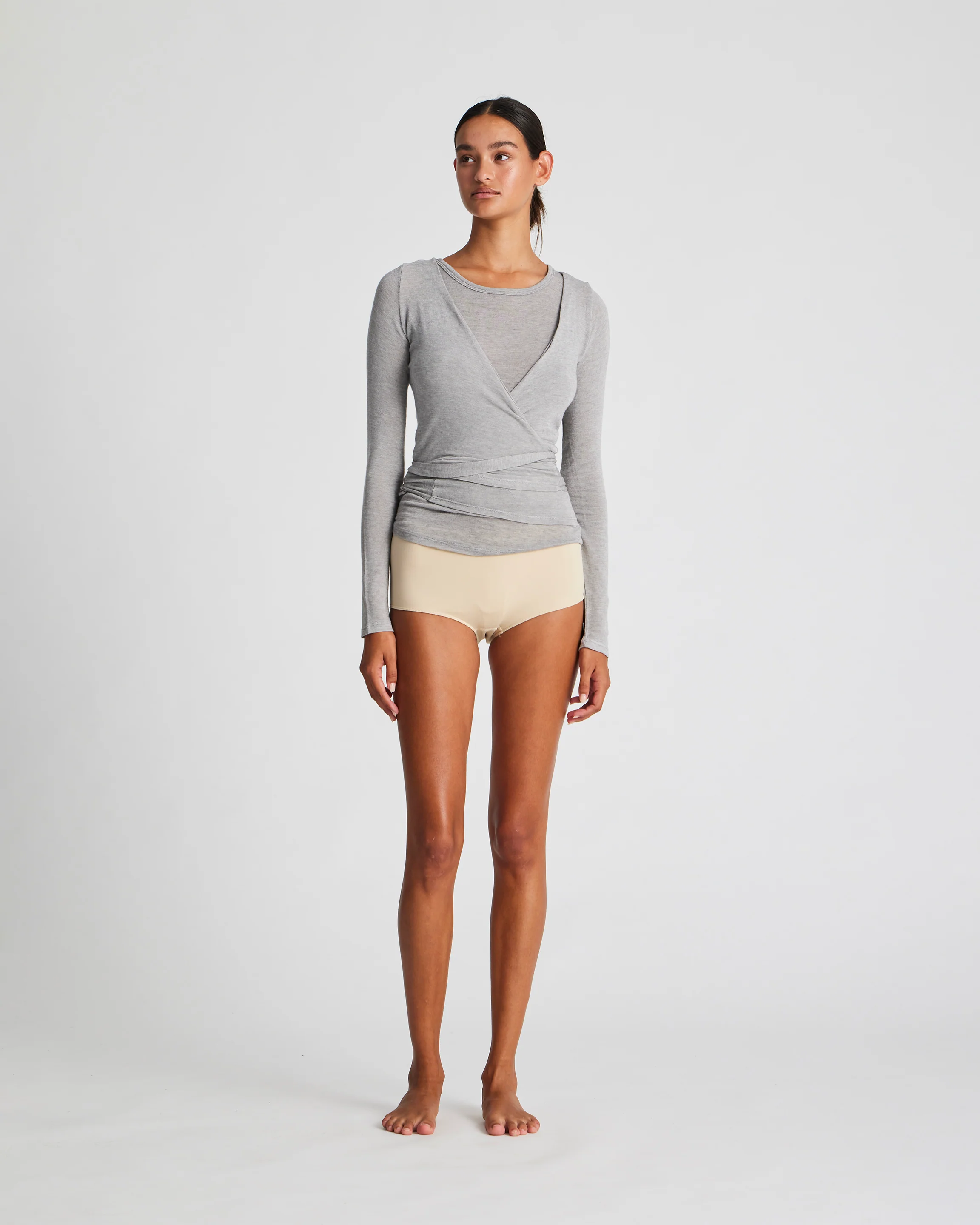 Gai+Lisva  Anne Wool Wrap langærmet t-shirt - Grey Mel