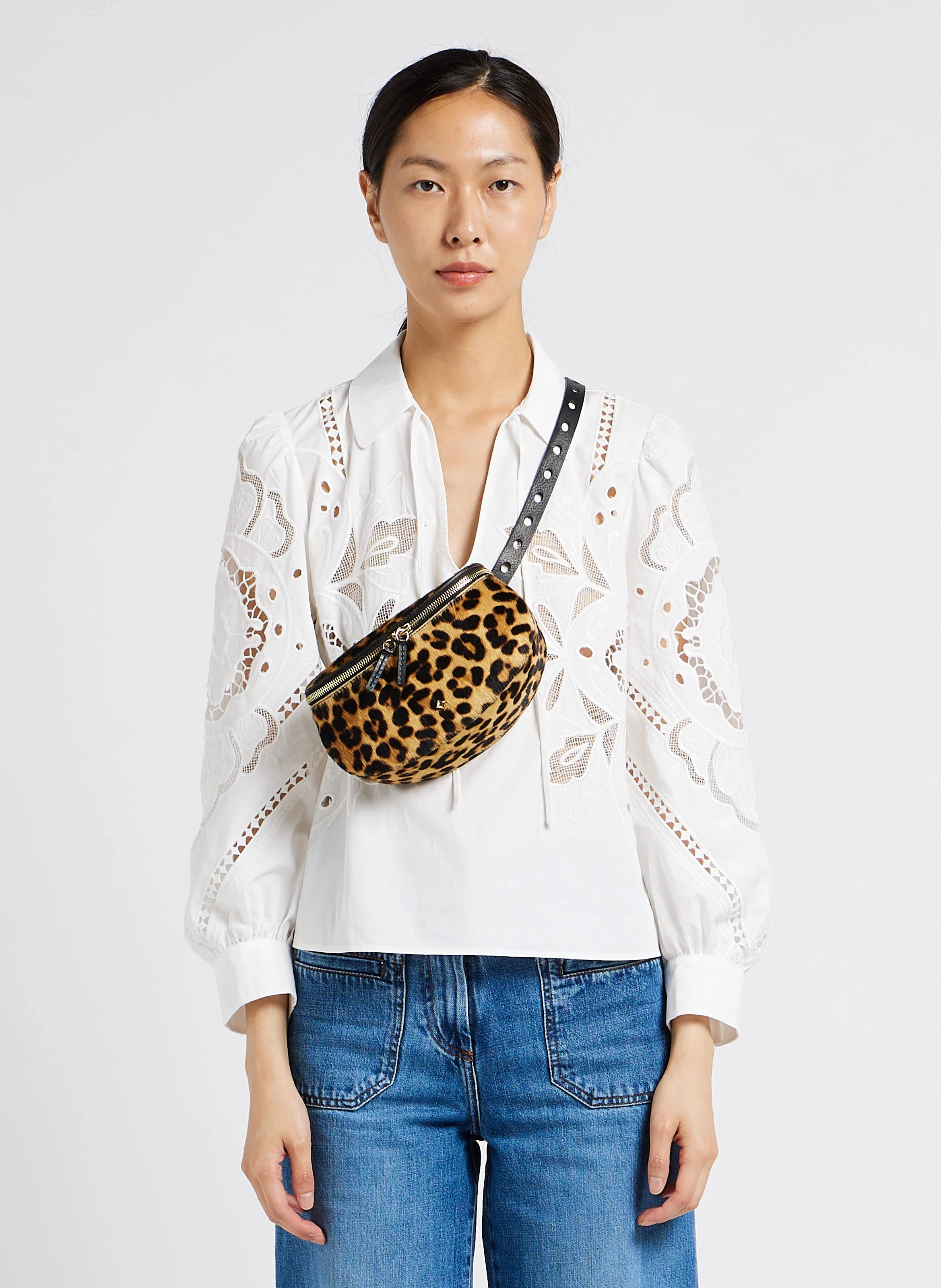 LALILI LEOPARD - Pochette fantaisie imprimée léopard en cuir| Noir