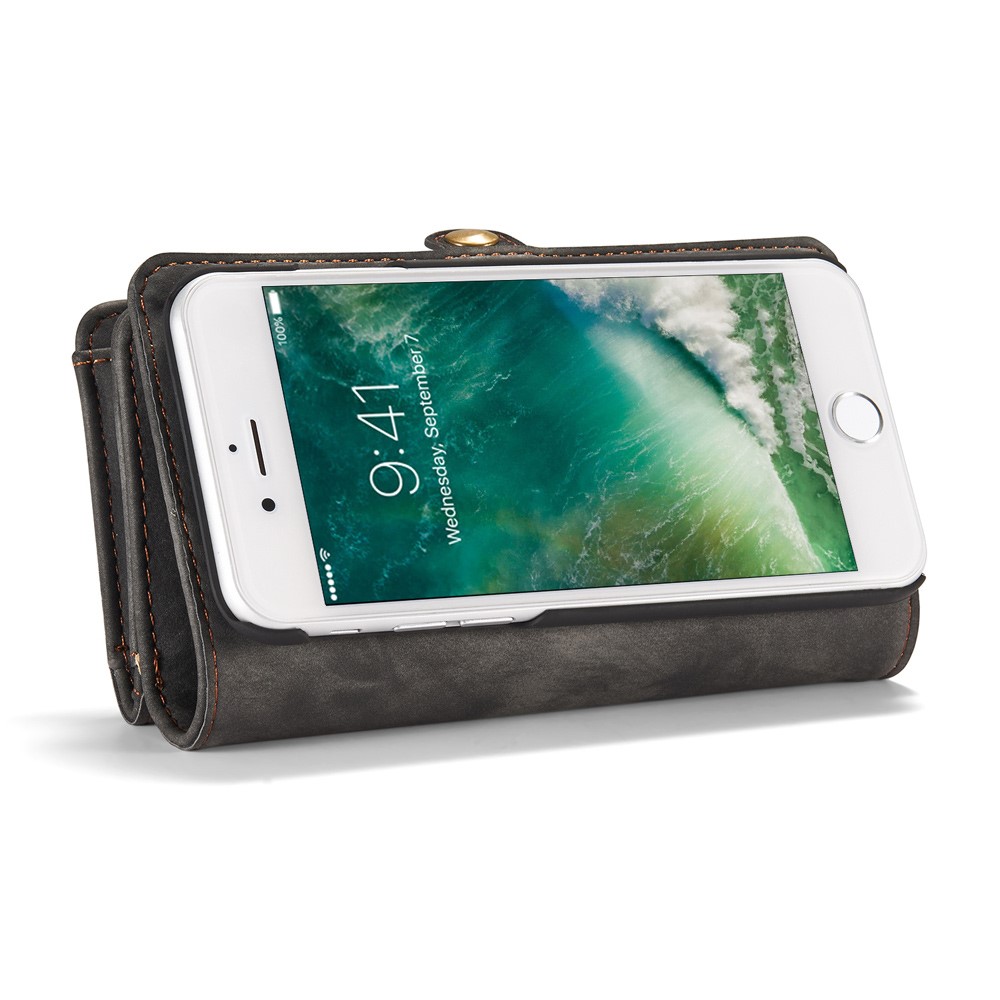 iPhone SE (2022/2020) / 8 / 7 3in1 Leder Tasche   Magnet Hardcase und Karten Etui - Grau
