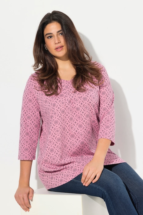 Shirt, A-Linie, Zierfalten, V-Ausschnitt, 3/4-Arm