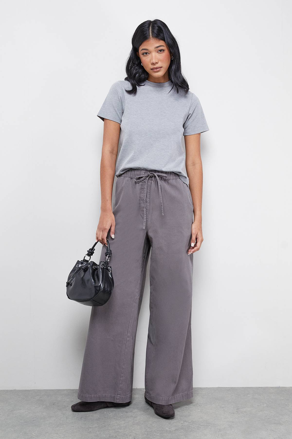 Warehouse Pantalon Cargo Large à Taille Coulissante et Coupe Décontractée