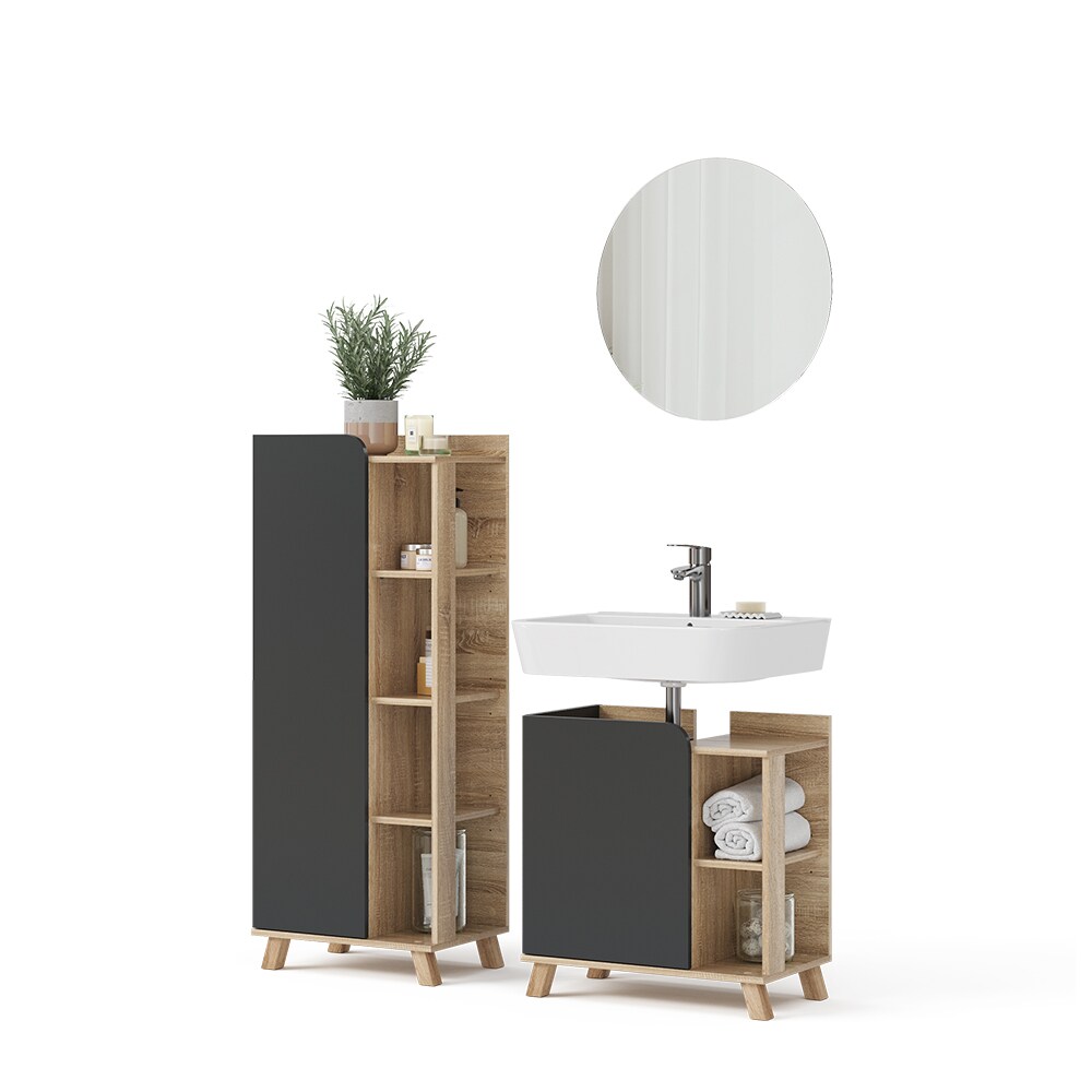 Vicco Badmöbel-Set Karen Sonoma Anthrazit 3 Teile