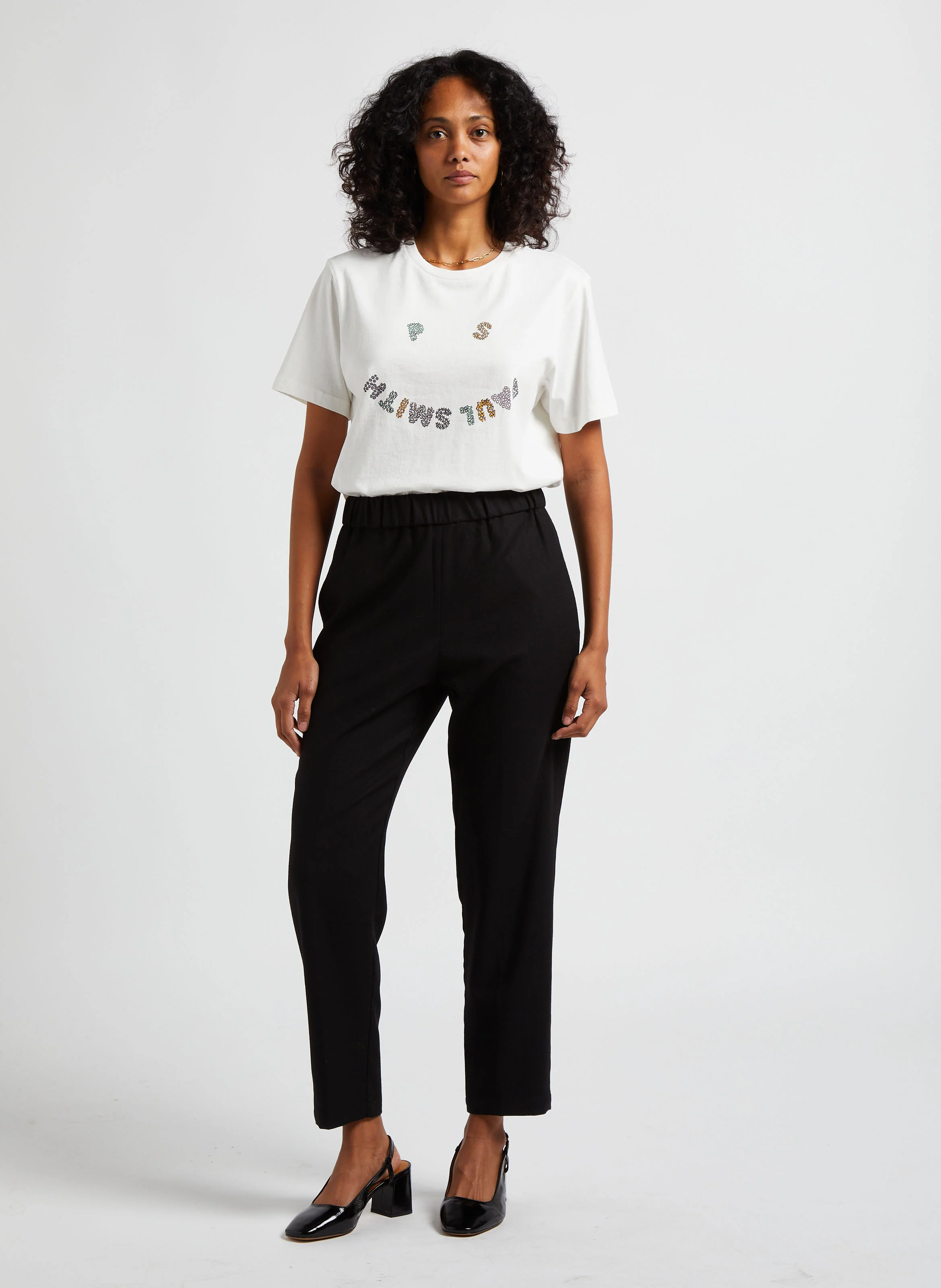 Pantalon carotte en flanelle de laine| Noir