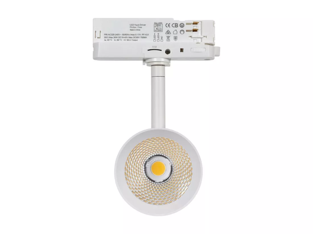 Spot LED sur Rail Triphasé 30W Fuji Blanc 4000K Blanc neutre