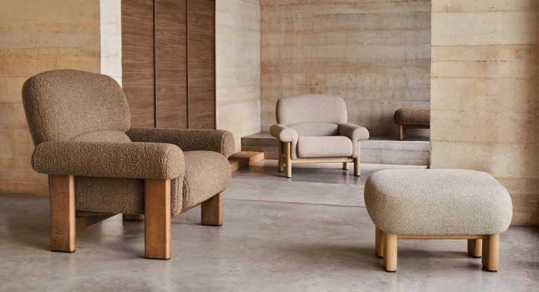 Kave Home Nema voetenbank walnoot/taupe