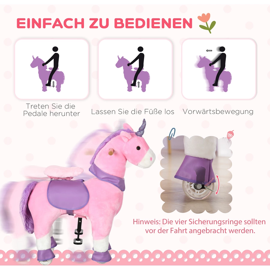 HOMCOM Kinder-Schaukelpferd mit Rollen rosa, lila