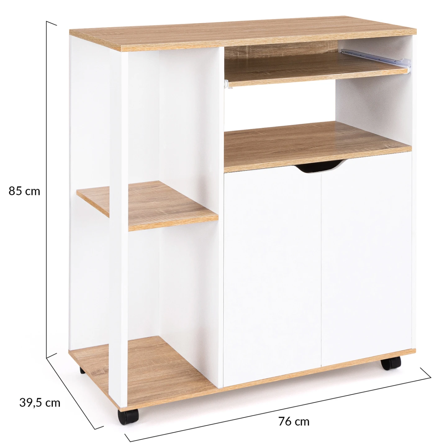 Desserte de cuisine COSI bois blanc et plateaux façon hêtre L.76 CM