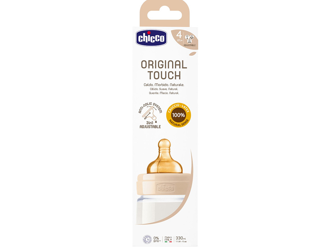 BIBERÃO CHICCO ORIG TOUCH LATEX BRANCO 4M  330ML