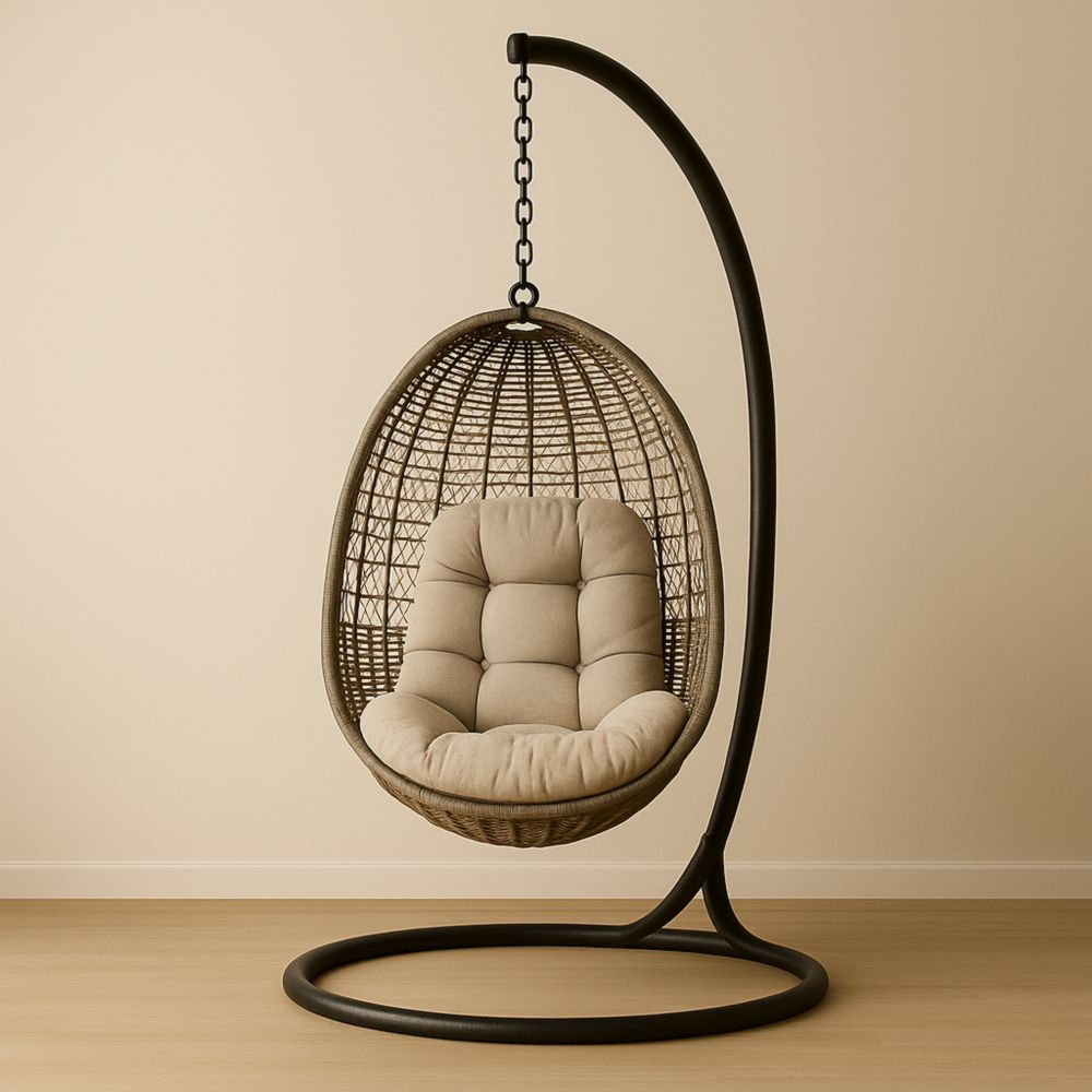 Hängesessel Ei Rattan Beige Stahlgestell