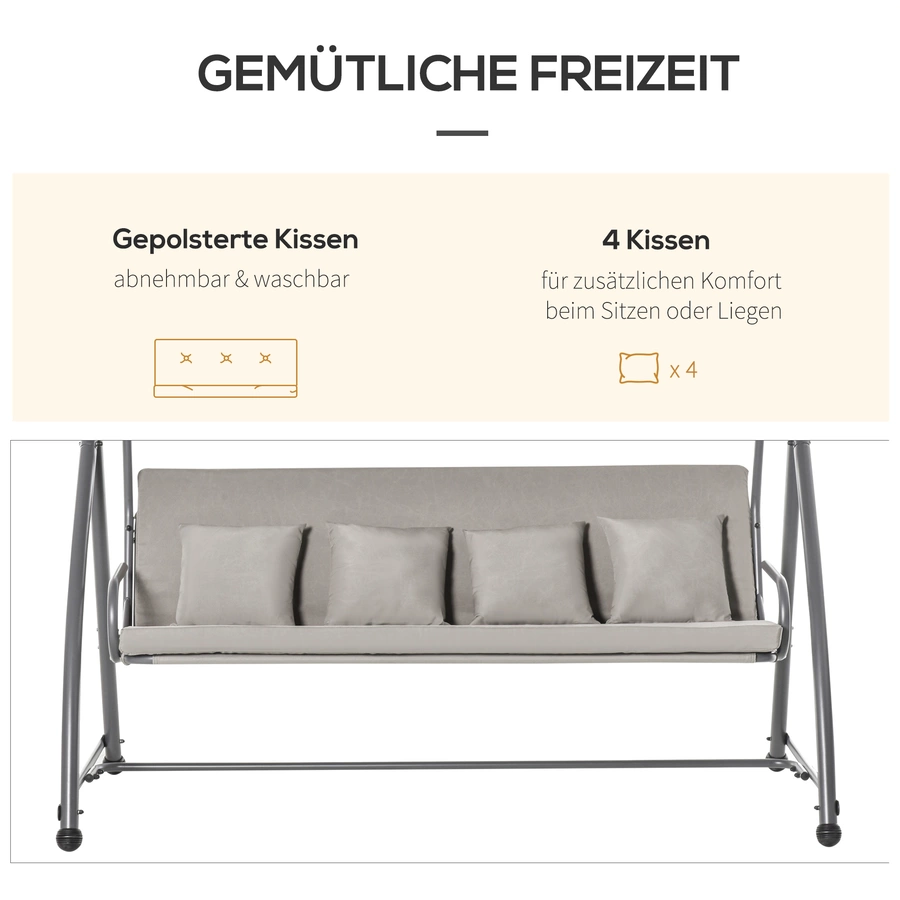 Outsunny Hollywoodschaukel verstellbar zur Liegefläche grau