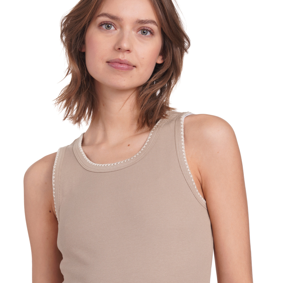 Gina Collection Damen Top mit Rippstruktur beige