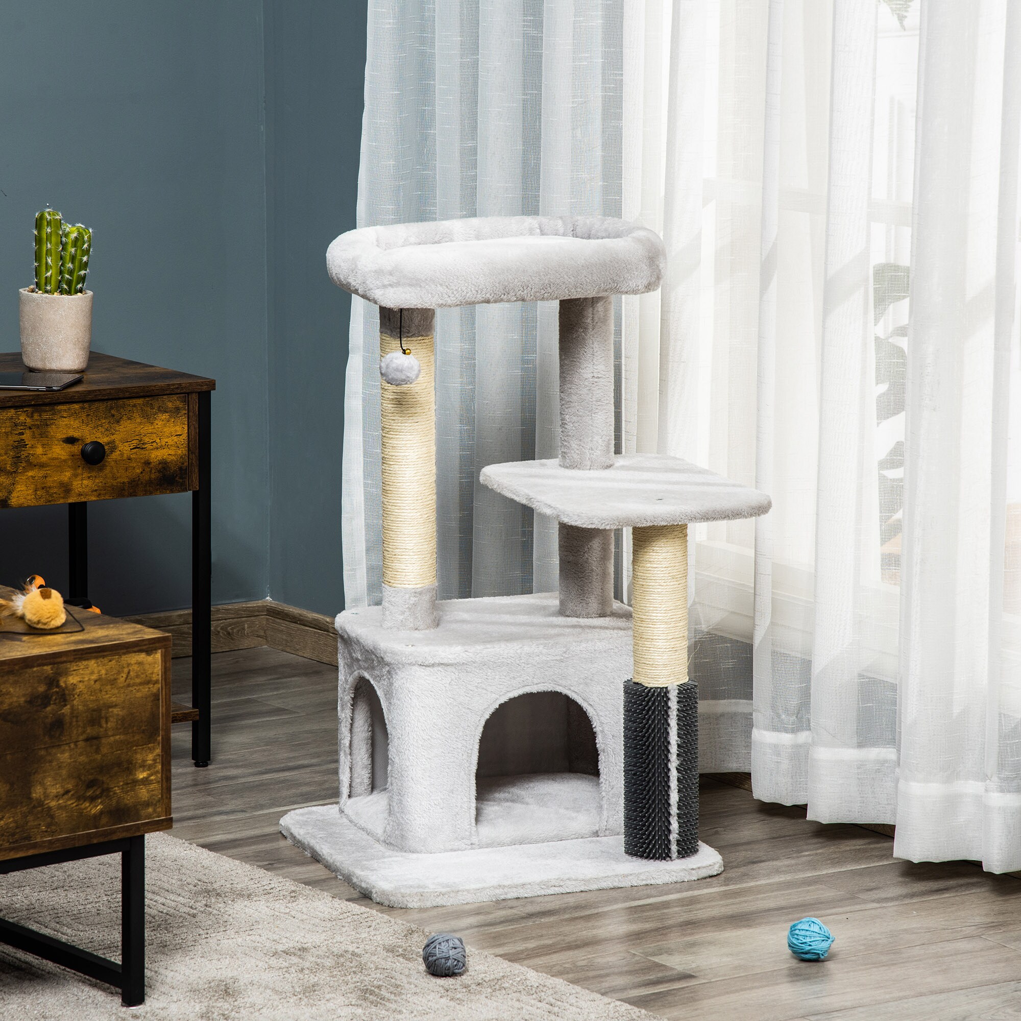 PawHut Kratzbaum mit mehrstufigem Design grau 48L x 48B x 80H cm