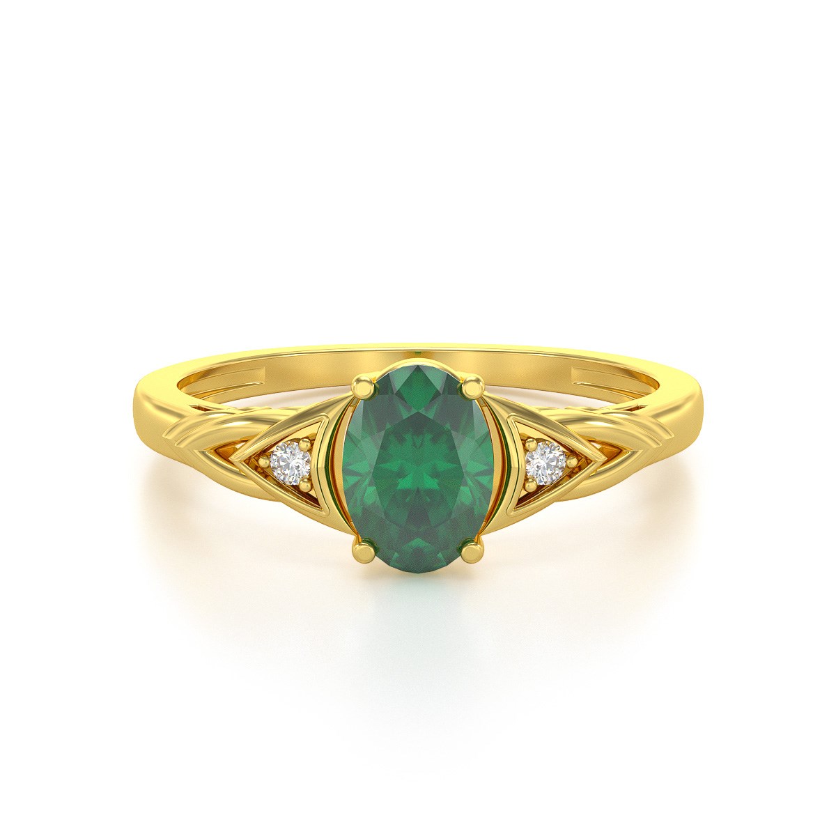 Bague ADEN Or 585 Jaune Emeraude et diamants 2grs