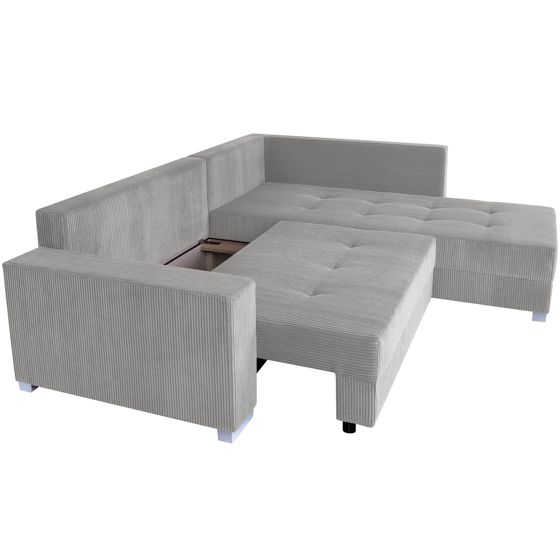 Ecksofa - dove - Cord - Liegefunktion - beidseitig montierbar