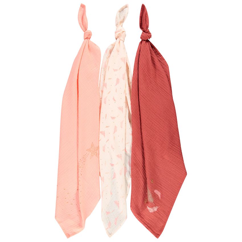 Lot de 3 langes en gaze de coton - Rose