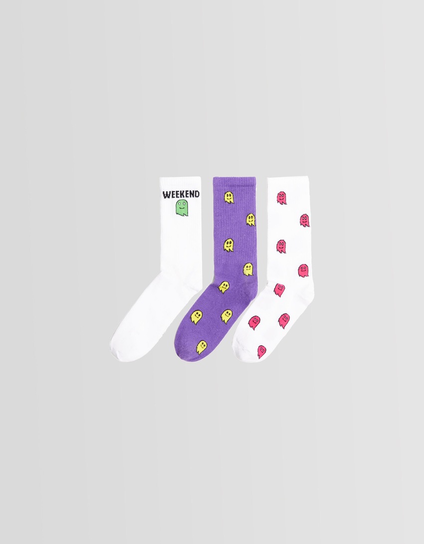 Pacote com 3 pares de meias estampadas
