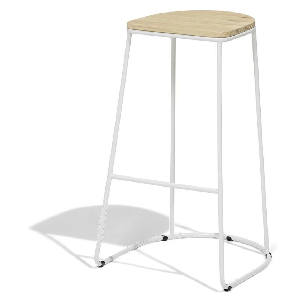 Tabouret de bar 32xH69,5x32cm pin et métal blanc