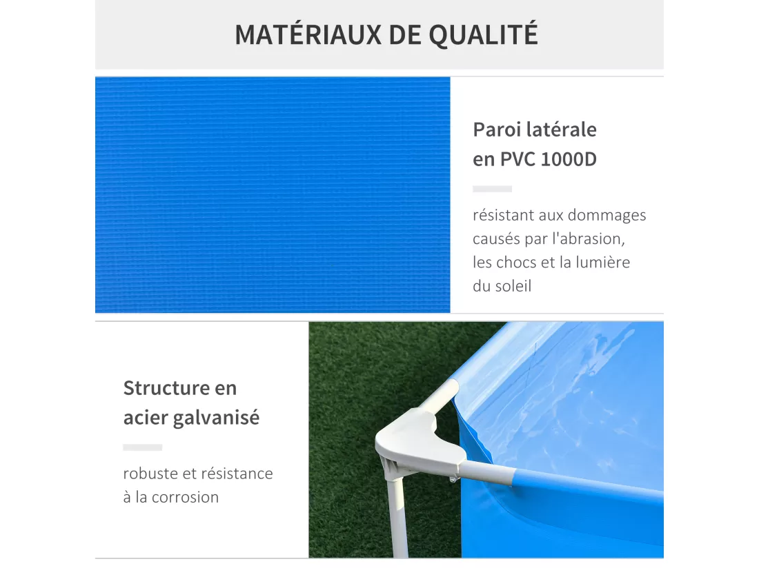 Piscine tubulaire hors sol rectangulaire cadre en métal avec filtre 252L x 152l x 65H cm bleu