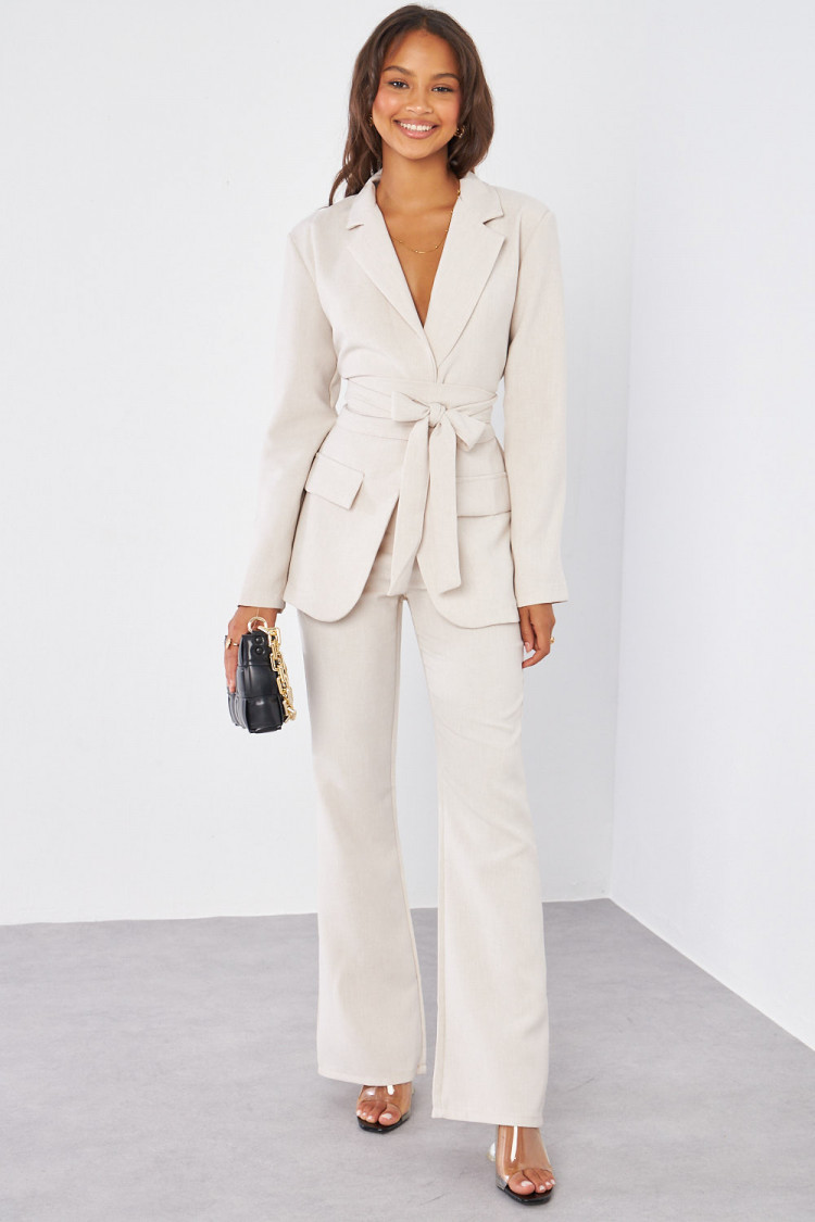 Ensemble 2 pièces blazer + pantalon tailleur beige chiné