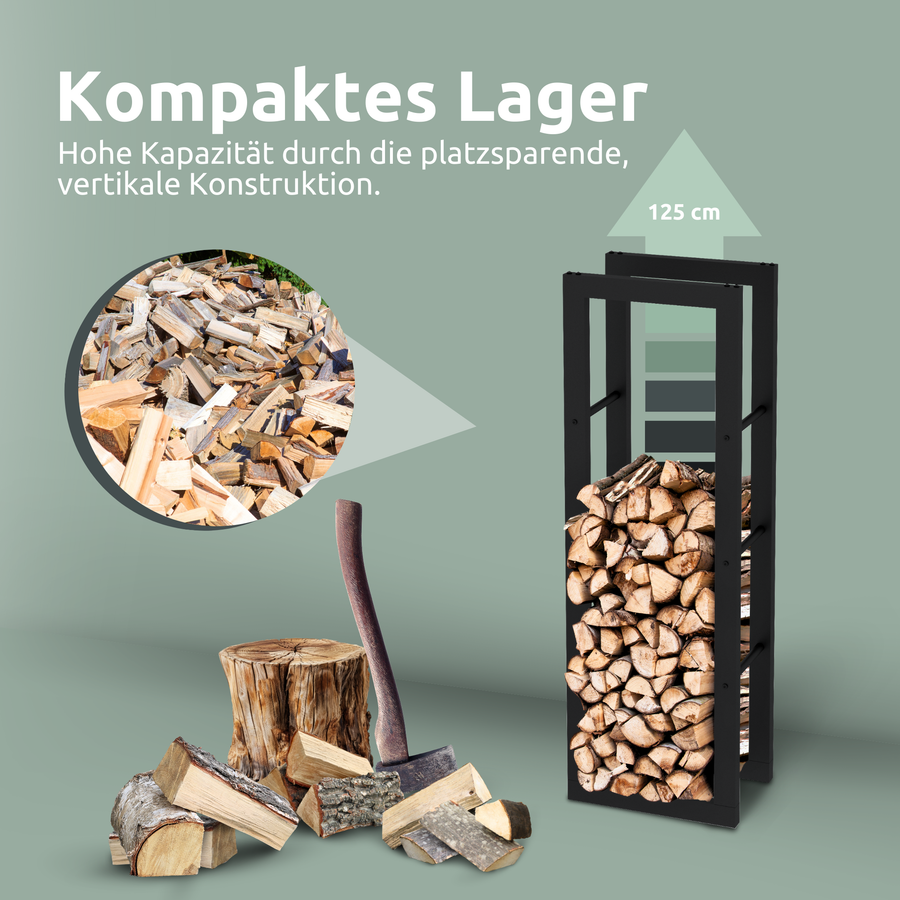 holz4home Haardhoutrek 125x25x40cm Gemaakt van Metaal Zwart Inclusief Ovenwant
