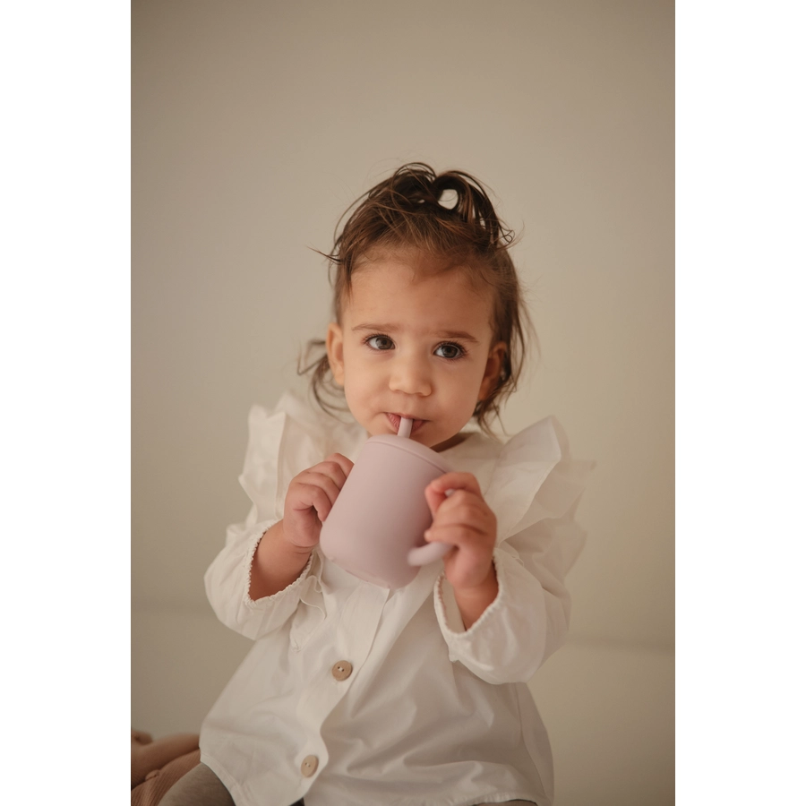 mushie Trinklernbecher mit Trinkhalm Blush